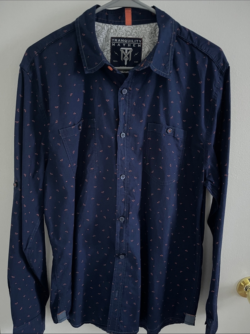 Tranquility by Colorado Clothing Navy Button-Down Shirt with Pink Micro Print